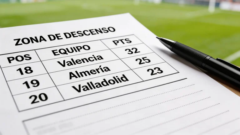 Zona baja de la tabla clasificatoria de LaLiga sobre fondo de césped de estadio