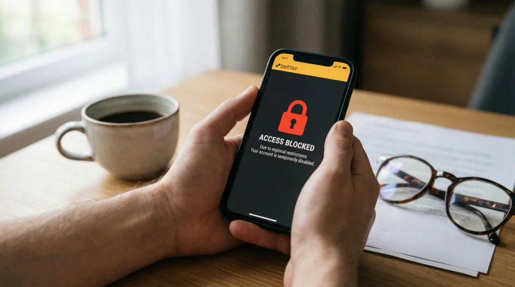 Persona bloqueando el acceso a una aplicación de apuestas en su teléfono móvil como medida de autoexclusión