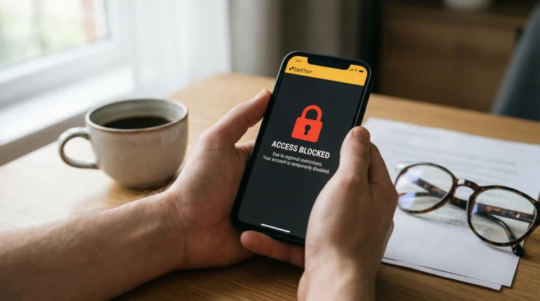 Persona bloqueando el acceso a una aplicación de apuestas en su teléfono móvil como medida de autoexclusión